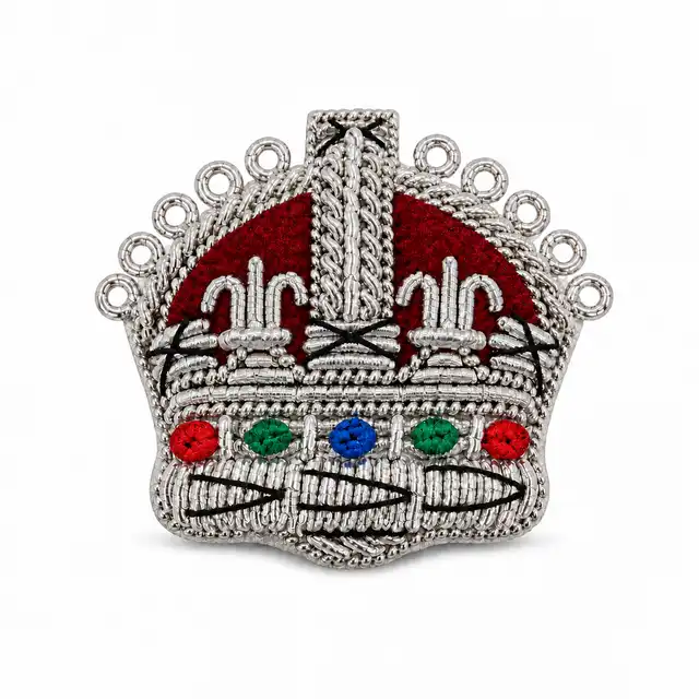 1 Inch Silver Embroidered Crowns — crimson-cap configuration