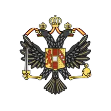 Cap badge: the crowned double-headed eagle bearing a shield and holding a sword and orb, on black.