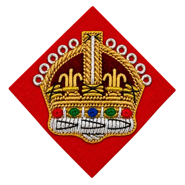 5/8 Inch Gold Embroidered Crowns — Scarlet Backing
