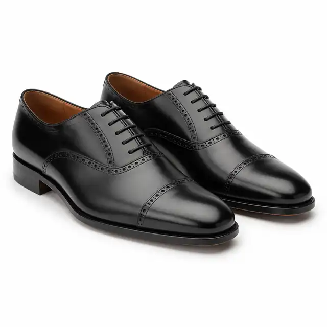 Black Toe-Capped Half-Brogue Oxfords