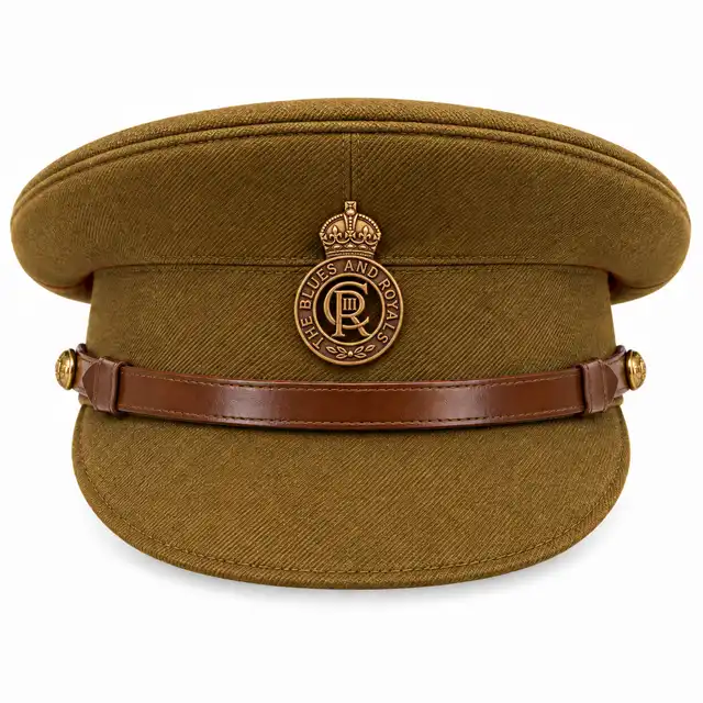 Blues and Royals Service Dress Cap, straight-on with bronze regimental badge