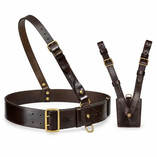 Brown Leather Sam Browne Belt and Sword Frog — standard brown set, frog shown separately