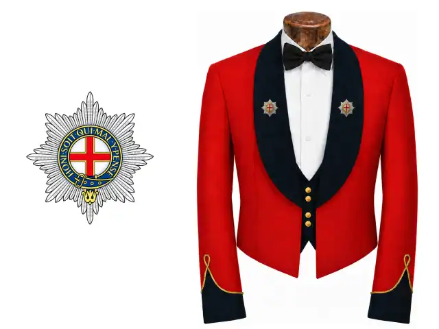 Coldstream Guards logo beside the male officer mess dress.