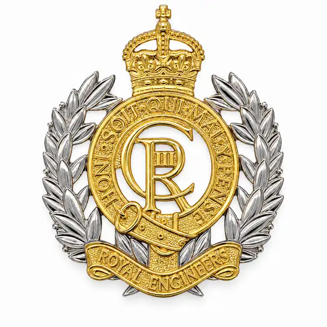 Corps of Royal Engineers Officer Cap Badge with Charles III cypher and Tudor crown, front view