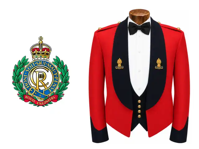 Corps of Royal Engineers logo beside the male officer mess dress.