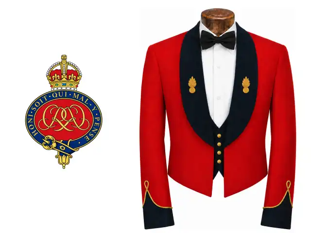 Grenadier Guards logo beside the male officer mess dress.