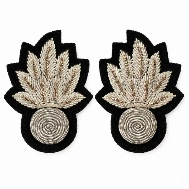 Honourable Artillery Company silver bullion collar badges with plain coiled grenade balls and black backing