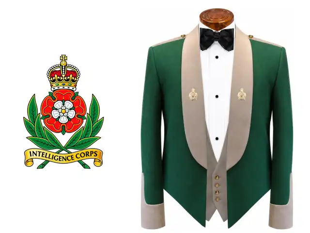 Intelligence Corps logo beside the male officer mess dress.