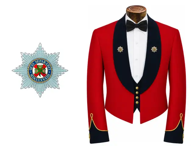 Irish Guards logo beside the male officer mess dress.