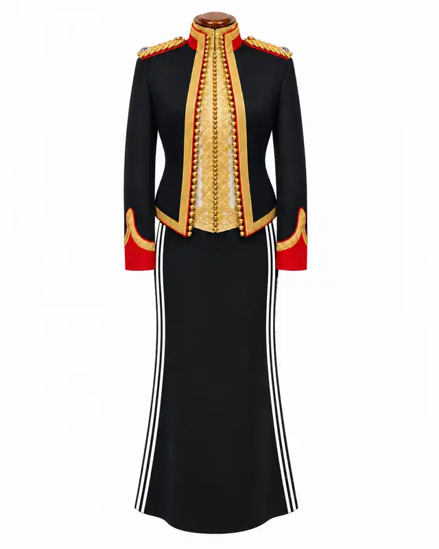 Royal Lancers female mess uniform with twin white skirt stripes