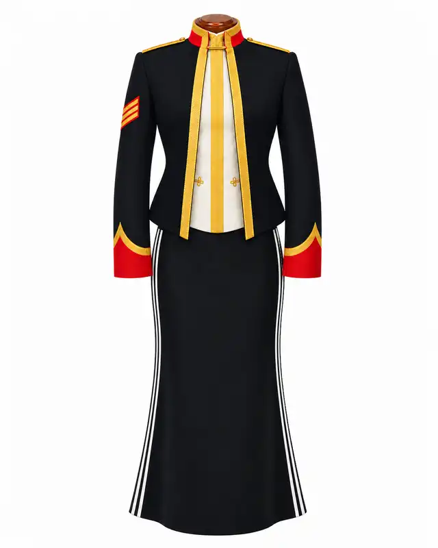 Royal Lancers female mess uniform with twin white skirt stripes
