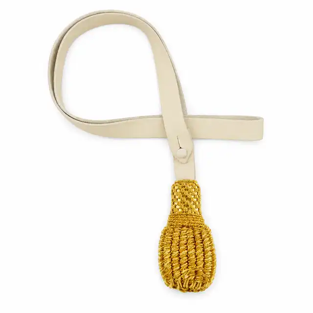 Life Guards officer ceremonial sword knot — buff leather strap and gold bullion tassel, NSN 8455-99-975-4420 pattern
