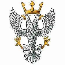 Mercian Regiment badge: a silver double-headed eagle with spread wings beneath a gold crown.