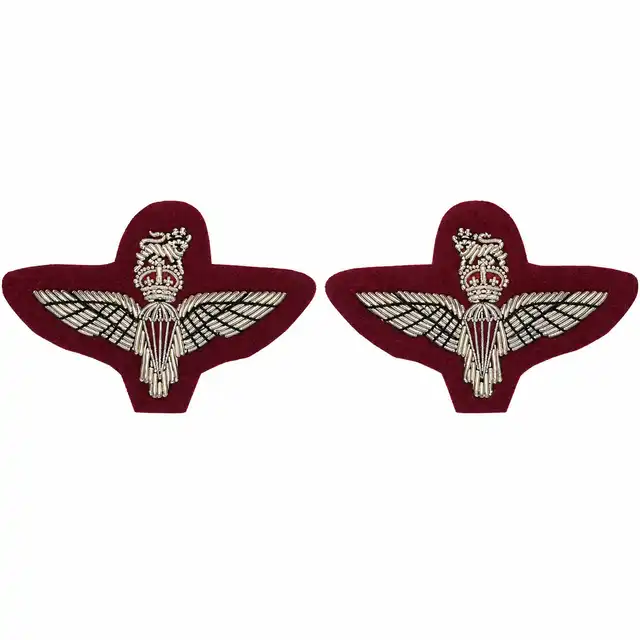 Parachute Regiment Officer and WO1 Silver Embroidered Mess Collar Badges