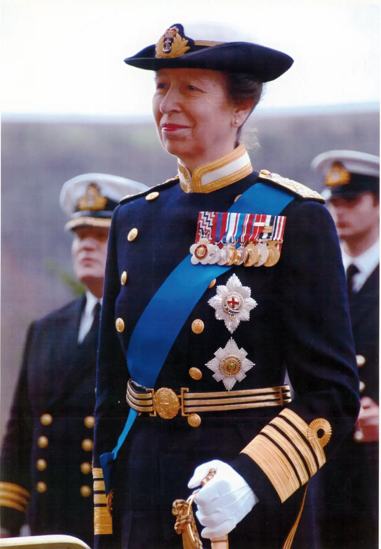 HRH The Princess Royal wearing Royal Navy ceremonial dress and insignia