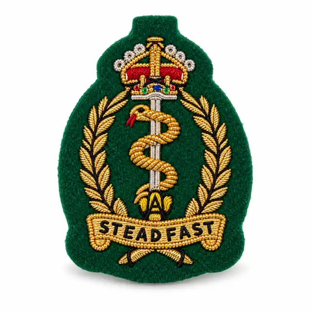 RAMS Officer’s Embroidered Beret Badge — generated product illustration; Victoria-green backing
