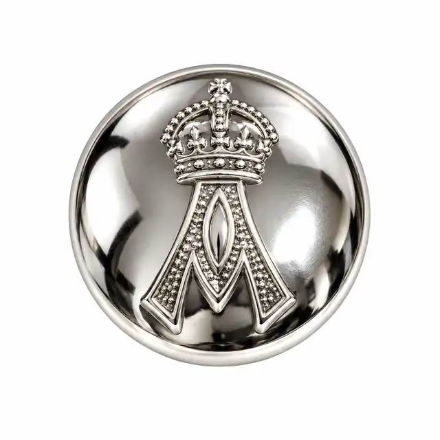 RAMS Mess Dress Buttons — silver button, straight-on, shadowless — generated illustration