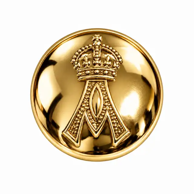 RAMS No. 1 and No. 2 Tunic Buttons — gold button, straight-on, shadowless — generated illustration