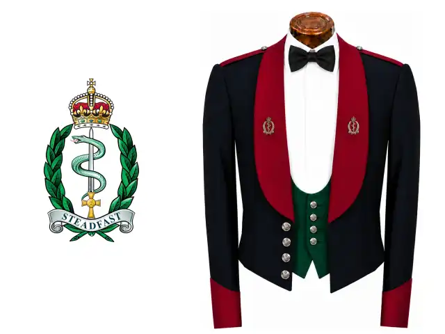Royal Army Medical Service logo beside the male officer mess dress.