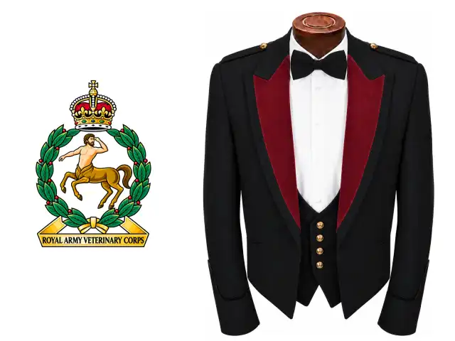 Royal Army Veterinary Corps logo beside the male officer mess dress.