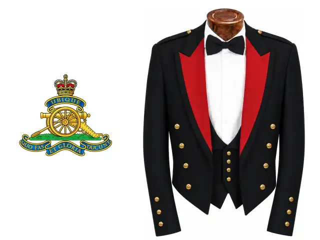Royal Artillery logo beside the male officer mess dress.