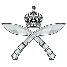 Royal Gurkha Rifles cap badge: silver crossed kukris beneath a crown.