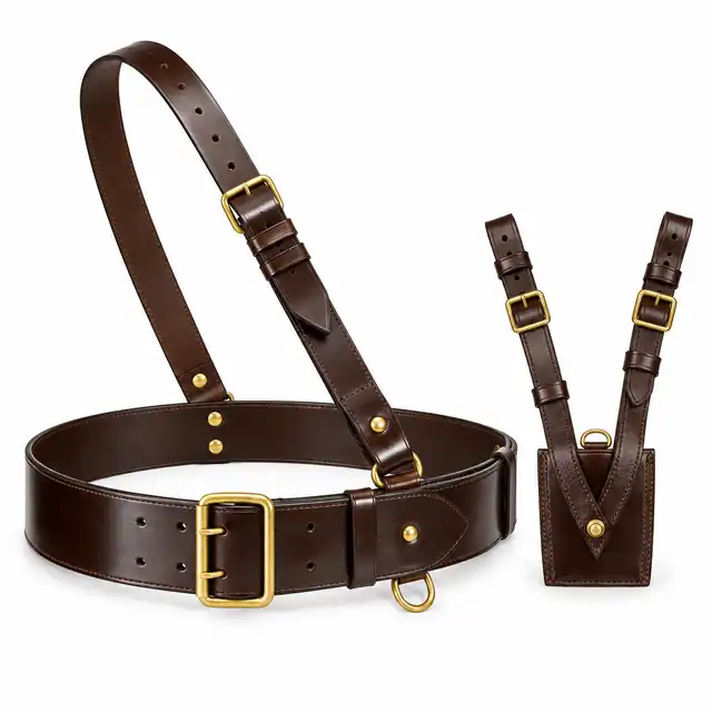 Specification-based illustration of the Royal Lancers polished brown cavalry Sam Browne belt, shoulder brace and separate sword frog