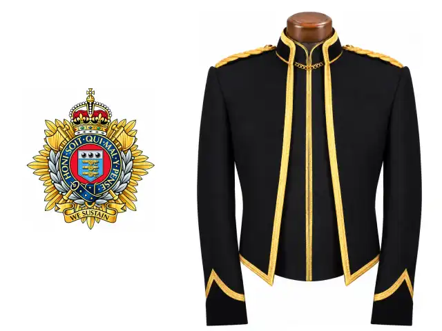 Royal Logistic Corps logo beside the male officer mess dress.