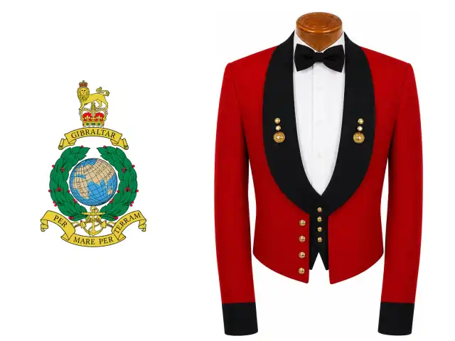 Royal Marines logo beside the male officer mess dress.