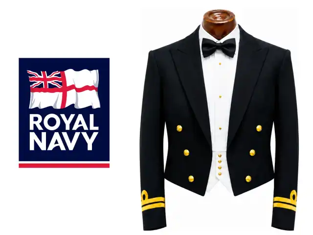 Royal Navy logo beside the male officer mess dress.