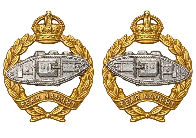 Royal Tank Regiment Gilt-and-Silver No. 1 Dress Collar Badges