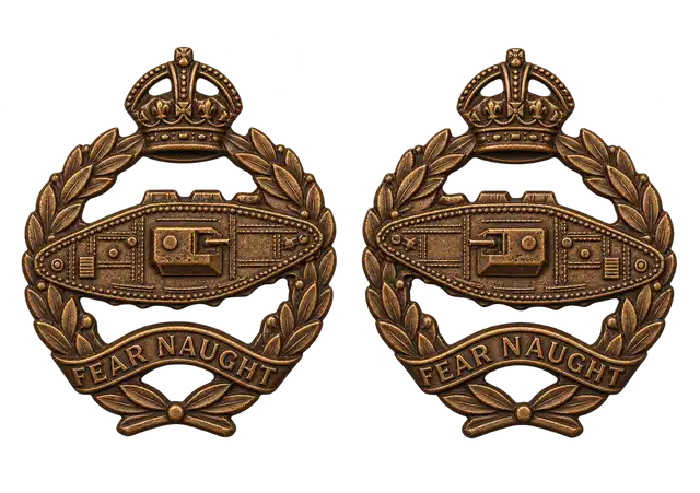Royal Tank Regiment Officer and Warrant Officer Bronze Collar Badges