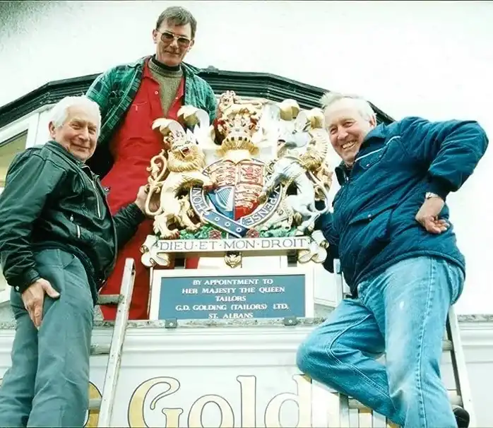 Goldings shop front on Hatfield Road with the Royal Warrant coat of arms being installed in 2001