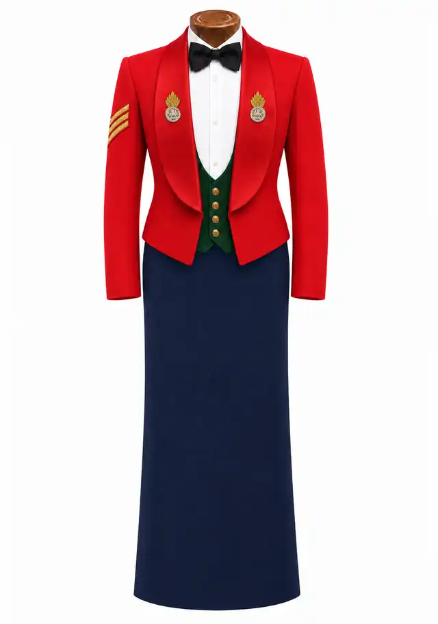 The Royal Welsh female nco Mess Dress with dark-blue skirt
