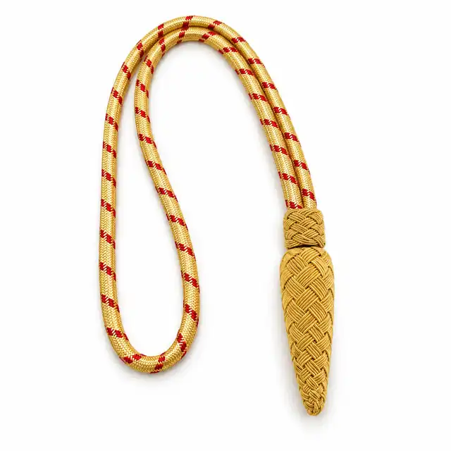 Royal Wessex Yeomanry ceremonial knot component: gold cord with red flecks and gold acorn; slings not shown