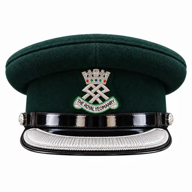 Royal Yeomanry No. 1 Forage Cap, front view, with embroidered silver badge and silver peak trim