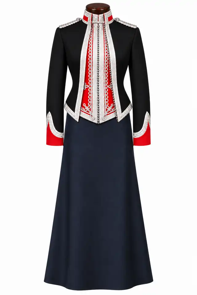 Royal Yeomanry female mess dress with plain navy skirt