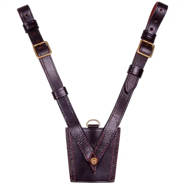 Brown leather Sam Browne sword frog with two adjustable straps and brass buckles