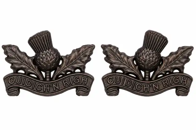 Royal Regiment of Scotland bronze collar badges with opposing thistles