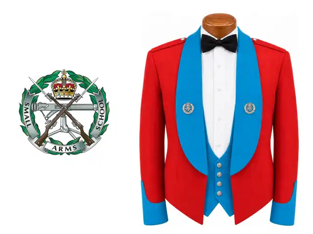 Small Arms School Corps logo beside the male officer mess dress.