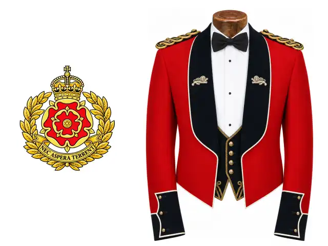 The Duke of Lancaster's Regiment logo beside the male officer mess dress.