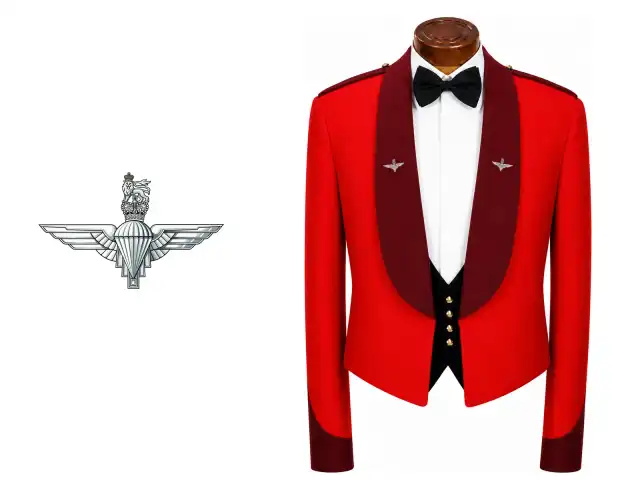 The Parachute Regiment logo beside the male officer mess dress.