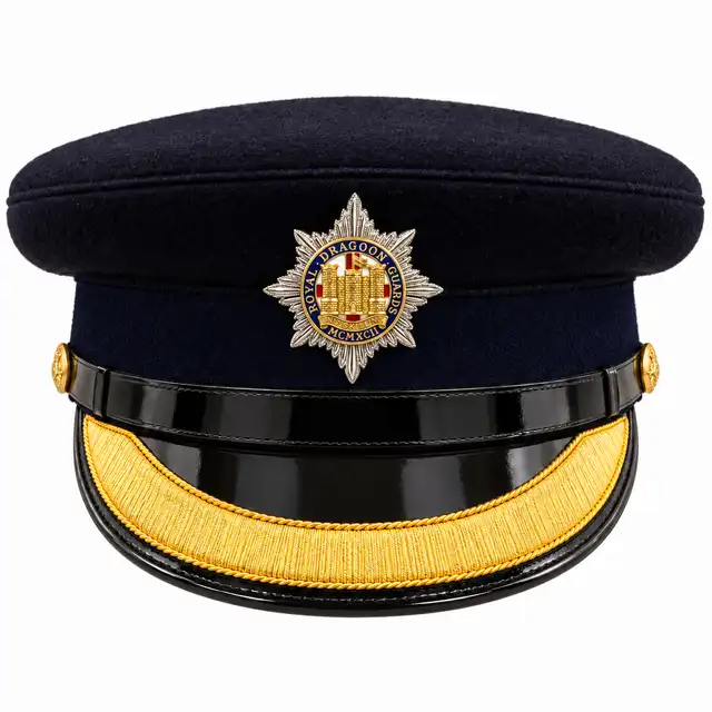 Royal Dragoon Guards Forage Cap with muted dark navy band and RDG Officer Cap Badge