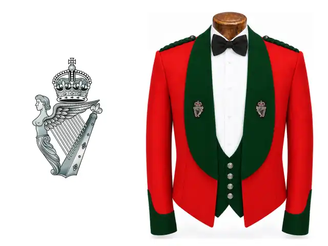 The Royal Irish Regiment logo beside the male officer mess dress.