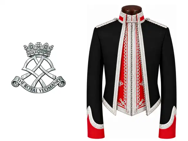 The Royal Yeomanry logo beside the male officer mess dress.