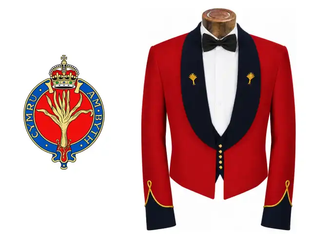 Welsh Guards logo beside the male officer mess dress.